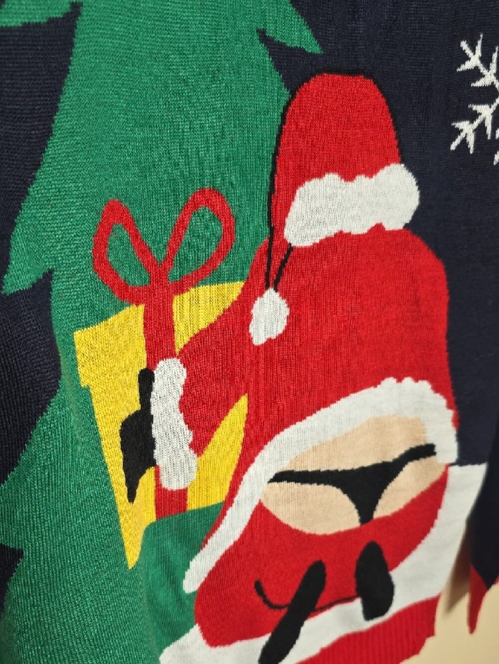 Tipsy Elves Whale Tail Ugly Christmas Sweater Navy Blue Mens Medium Santa Thong - Picture 6 of 12